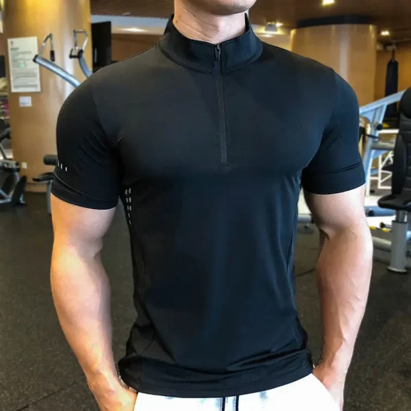 Men's Quick-Dry Reflective Running T-Shirt – Half-Zip Gym Top – AliExpress 201768104 - Image 2